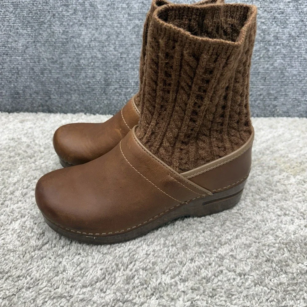 Dansko Chloe leather knit boots brown women's size EU 37 / US‎ 6.5-7.0